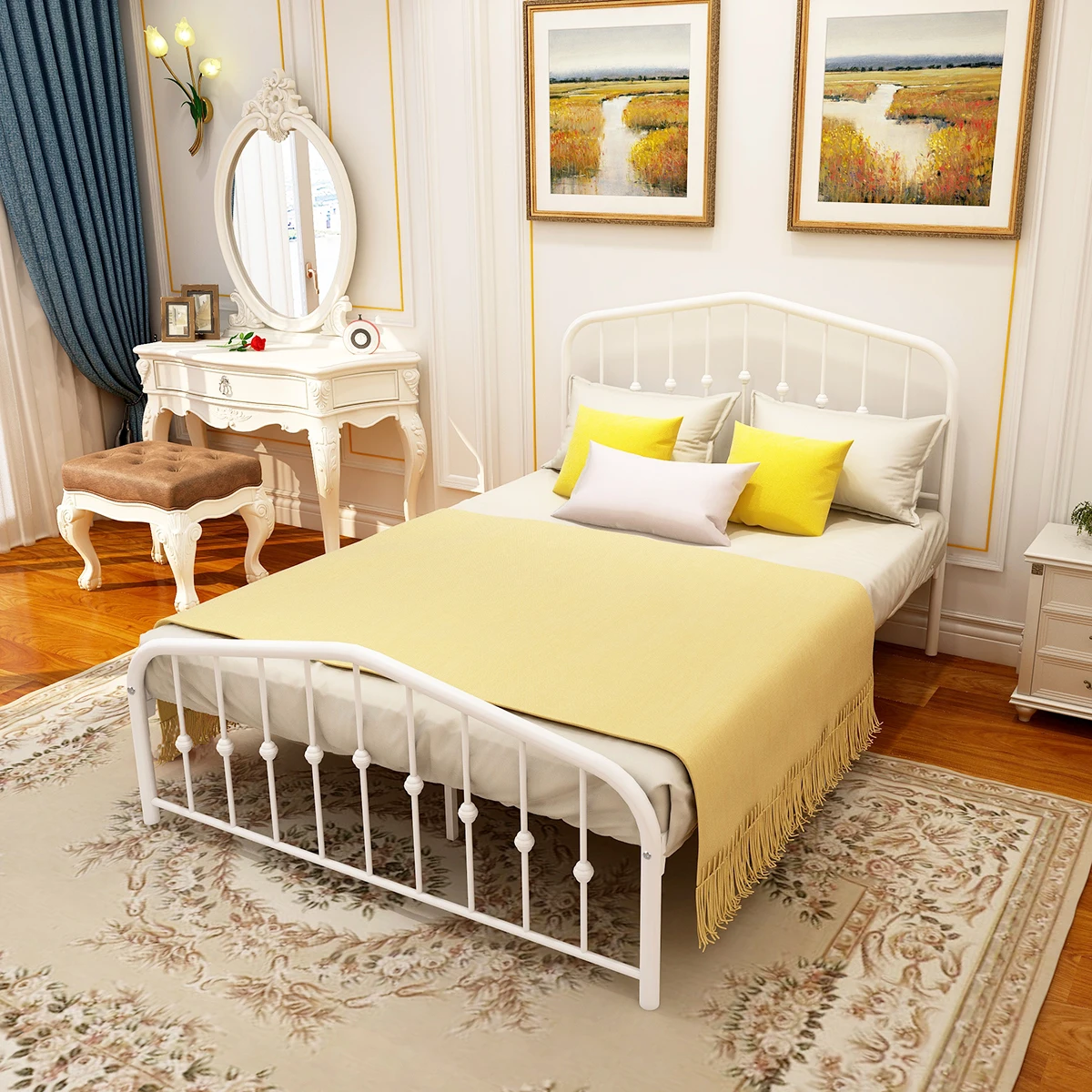 With Headboard And Footboard, No Box Spring Needed, Heavy Duty Steel Slats，full Size  Bedroom Furniture