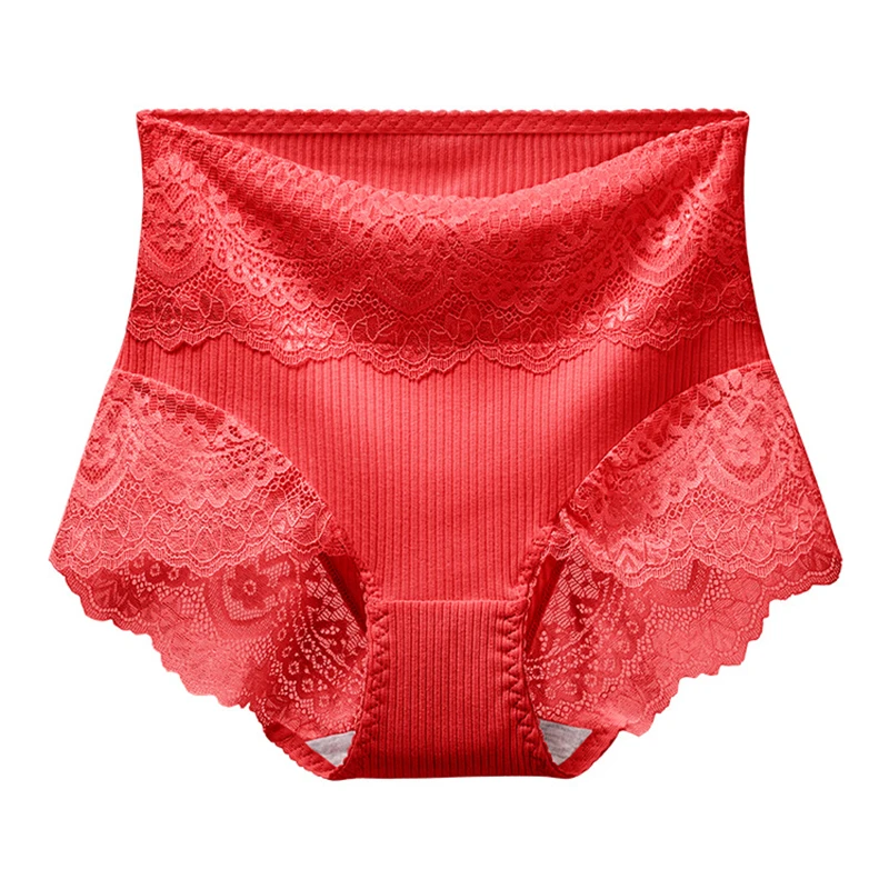 

High Waist Sexy Lace Briefs Abdomen Women's Panties Plus Size Lingerie Cotton Underwear Breathable Underpants Female Intimates