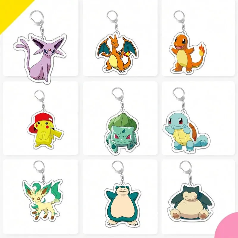 Фото Акриловый брелок Pokemon Ins Anime с Пикачу, Чармандером, Бульбазавром, Псайдаком, Иви для школьных сумок, рюкзаков и ранцев №1