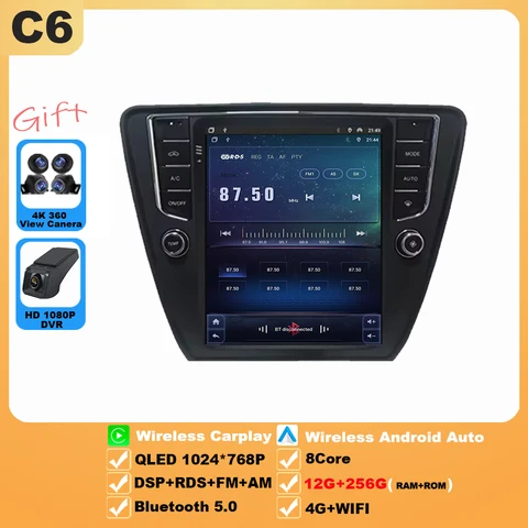 9,7-дюймовый для Skoda Octavia 3 A7 2013-2018 Android 14, автомобильный радиоприемник, мультимедийный видеоплеер, навигация, головное устройство в стиле Tesla