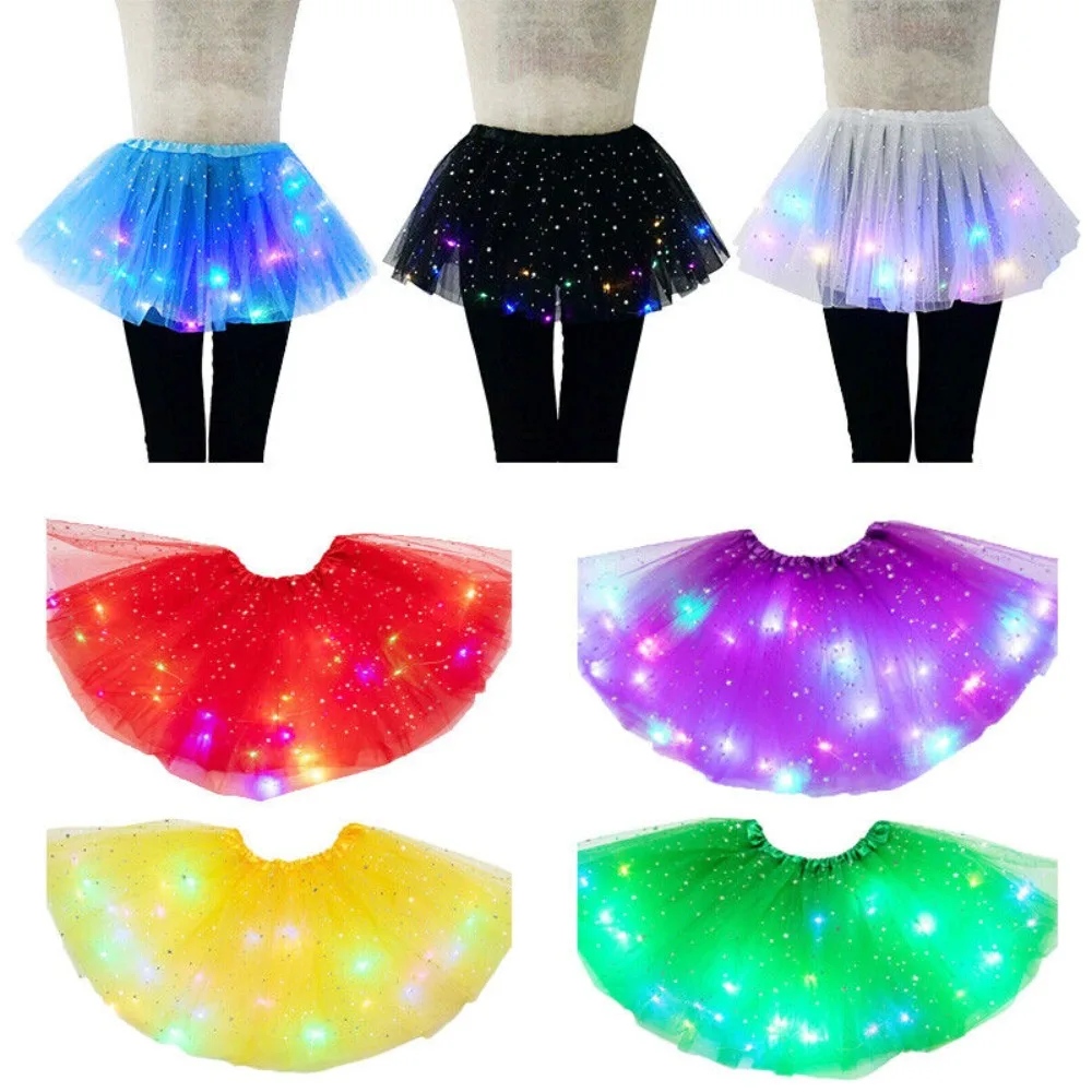 Pesta Christmas Gaun Детская танцевальная юбка Балетная Putri Glow Tutu Berkilau Kostum