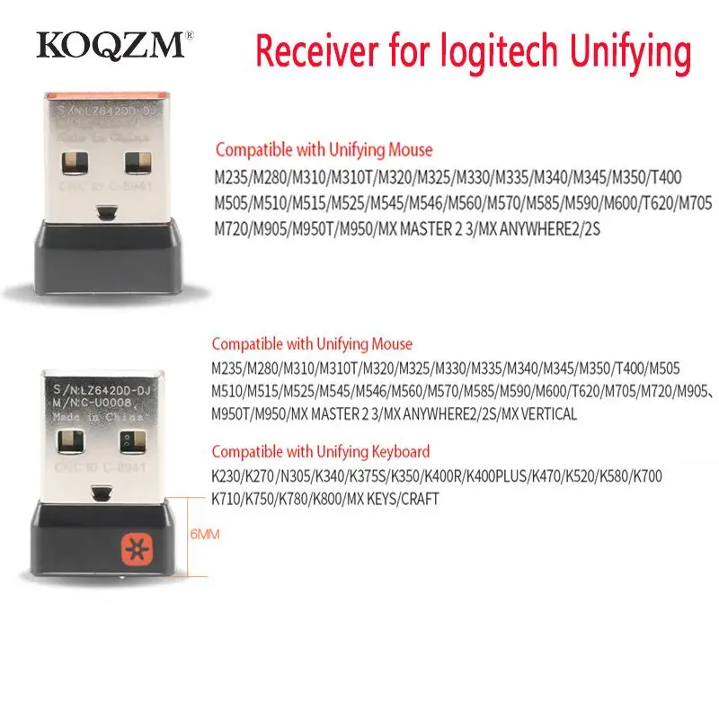 For Logitech Mouse Keyboard Connect Wireless Dongle Receiver Unifying USBAdapter 6 Device For MX M905 M950 M505 M510 M525 Single