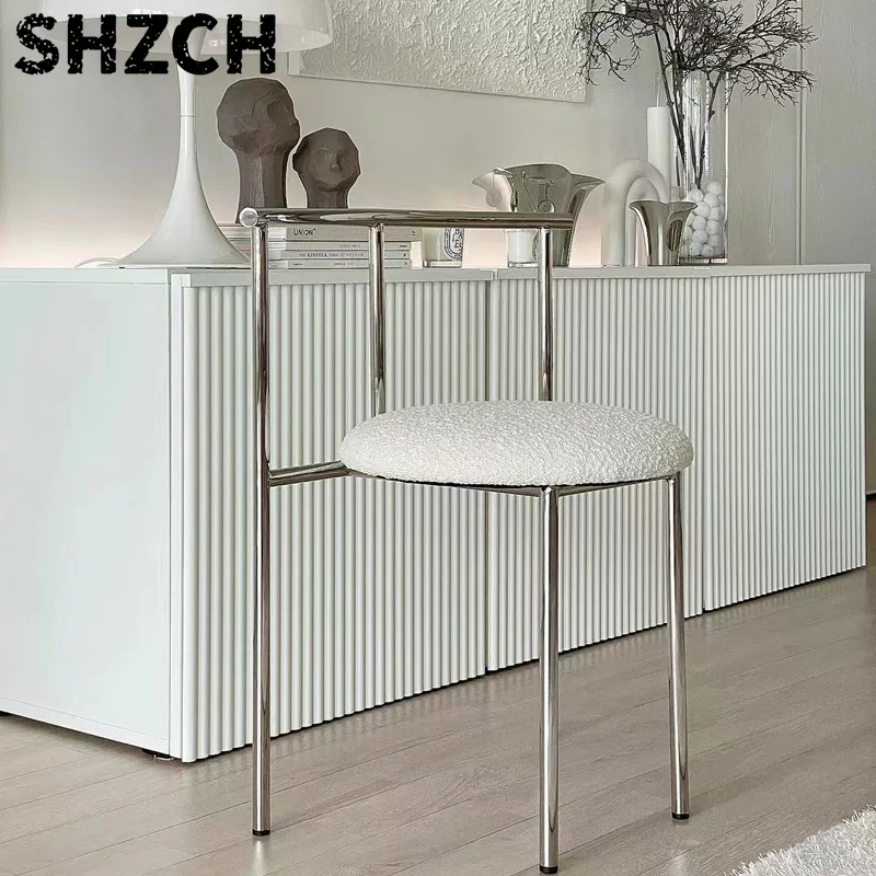 Фото Стул MOMO Home из нержавеющей стали, в винтажном стиле, для спальни, стул-табурет для макияжа, стул для спальни в стиле Ins.
