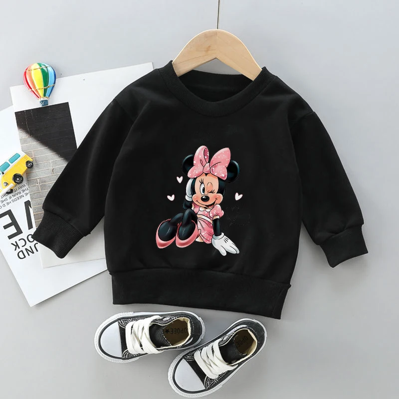 

New Disney Children Sweatshirts Mickey Minnie Pullover Anime Cartoons Casual Clothes for Girls Boys Kid Cotton Kawaii Hoodie Top
