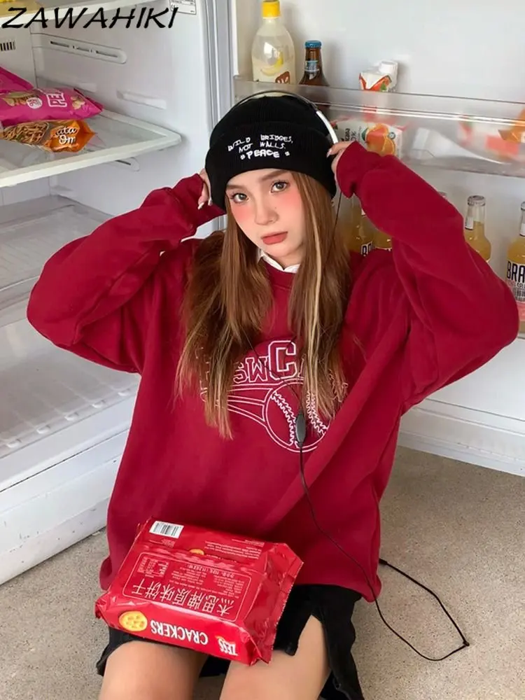 

Harajuku Letter Print Hoodies Oversized Streetwear Red High Quality Cotton Pullover Sweatshirt Top Women Couples Y2k Clothes