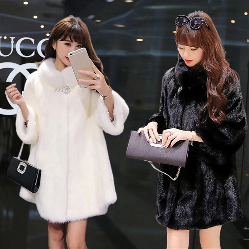 White Irregular Faux Mink Fur Coat Women elegant fur coats Winter Fashion Stand Collar Thick Warmth Jacket Feminina white korean