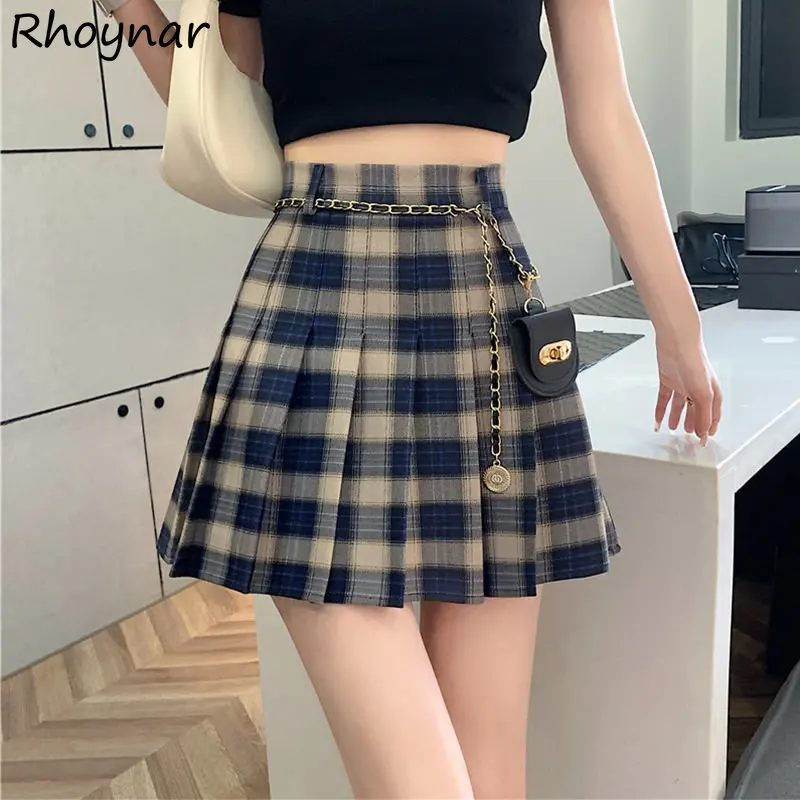 

Женская плиссированная мини-юбка в клетку, с высокой талией