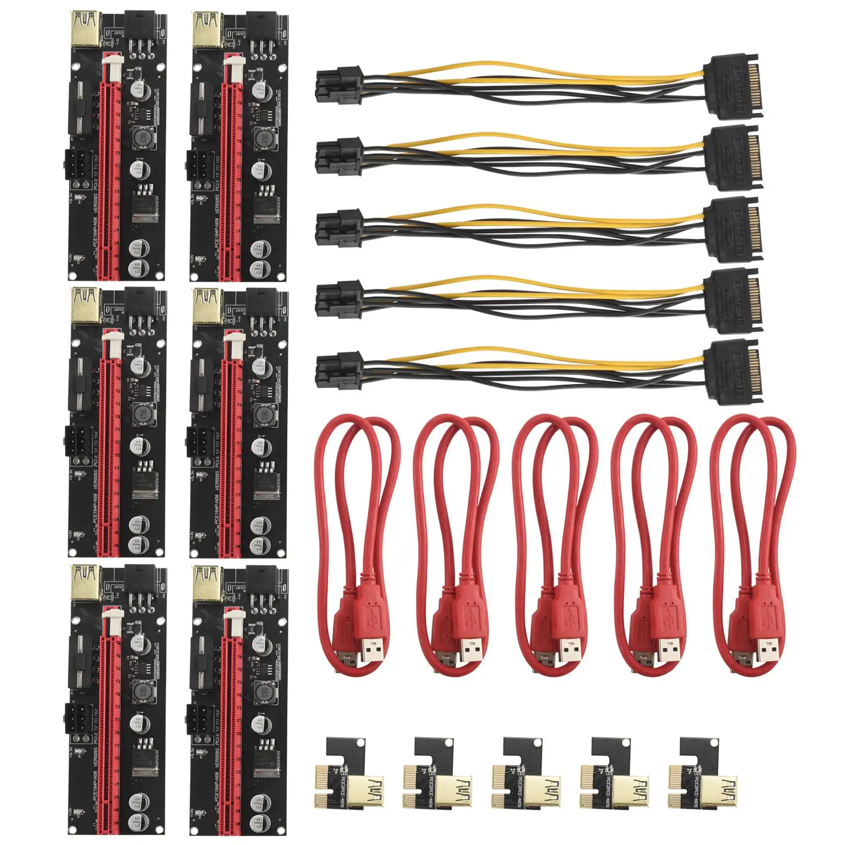 

6 шт. VER009 USB 3.0 PCI-E Райзер VER 009S Экспресс 1X до 16X Райзер адаптер карта SATA 15Pin до 6 Pin кабель питания