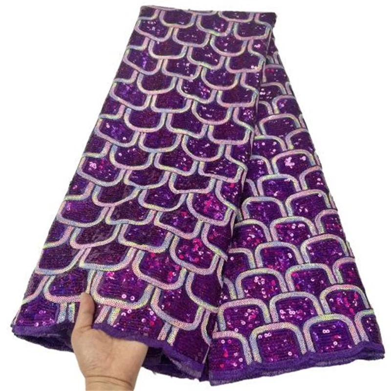 

Purple/Gold Fashion Sequins Design African Tulle Lace Fabric High Quality French Mesh Laces Fabrics For Nigerian Wedding Sew