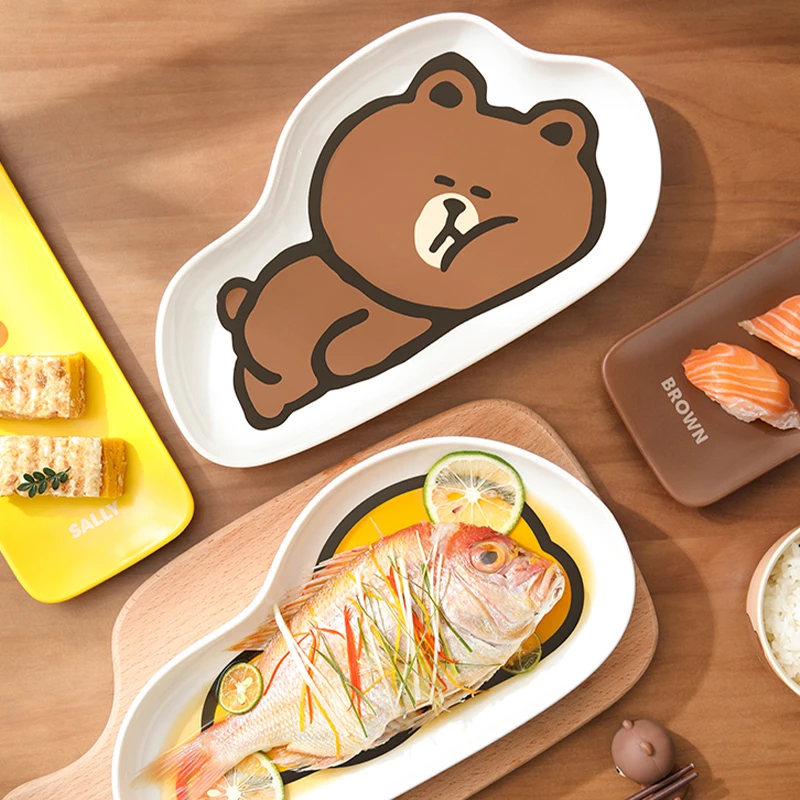 

Kawaii Line Friends 8inch Brown Sally Household Steamed Fish Plate Dish Ceramic Creative Deep Mouth Special Steamed Fish Plate