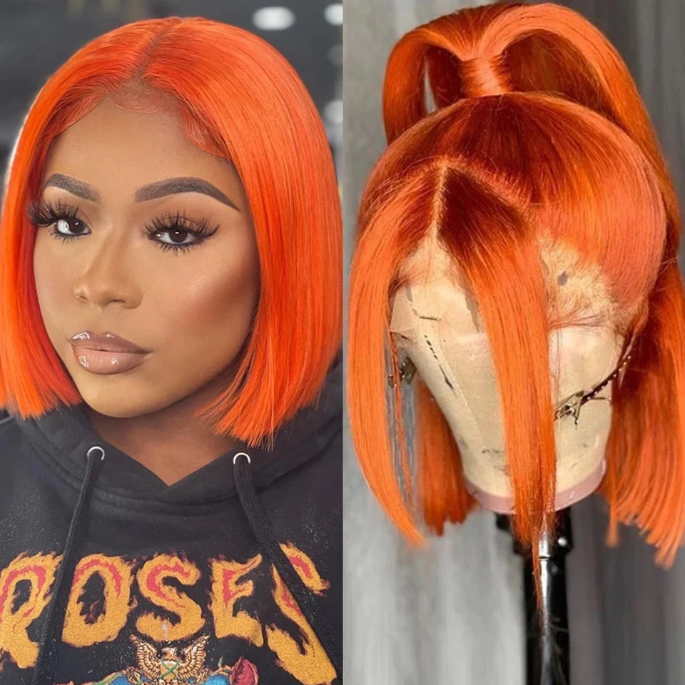 Ginger Short Bob кружевные передние парики 100% человеческие волосы боб для женщин