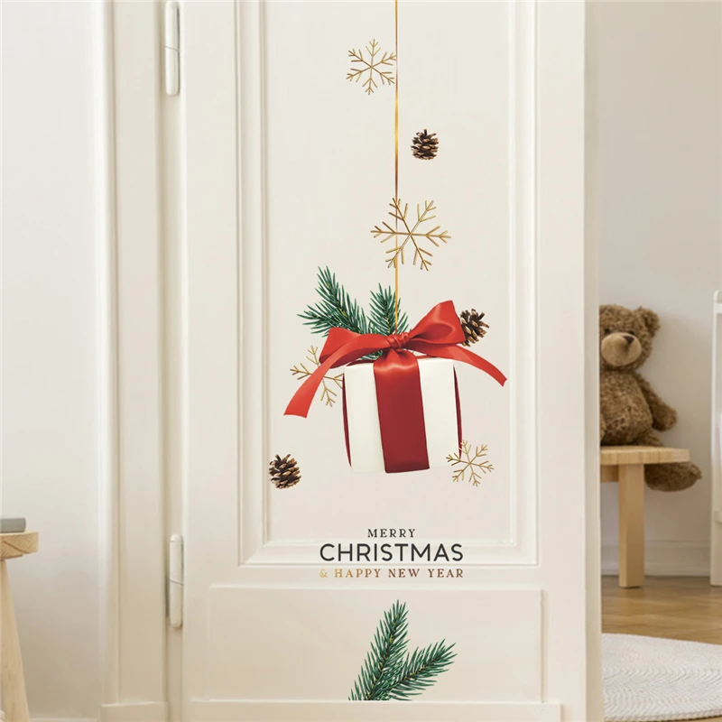 

Christmas Gift Pattern Wall Stickers Christmas Festival Decoration Wallpaper Home Decor New Year Decals Glass Window Door Poster