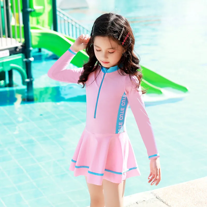 2022 New Girls Swimsuit One-piece Swimwear Women UPF50+ Print Baby Long Sleeve Kids Toddler Infant Beach Bathing Suits Children