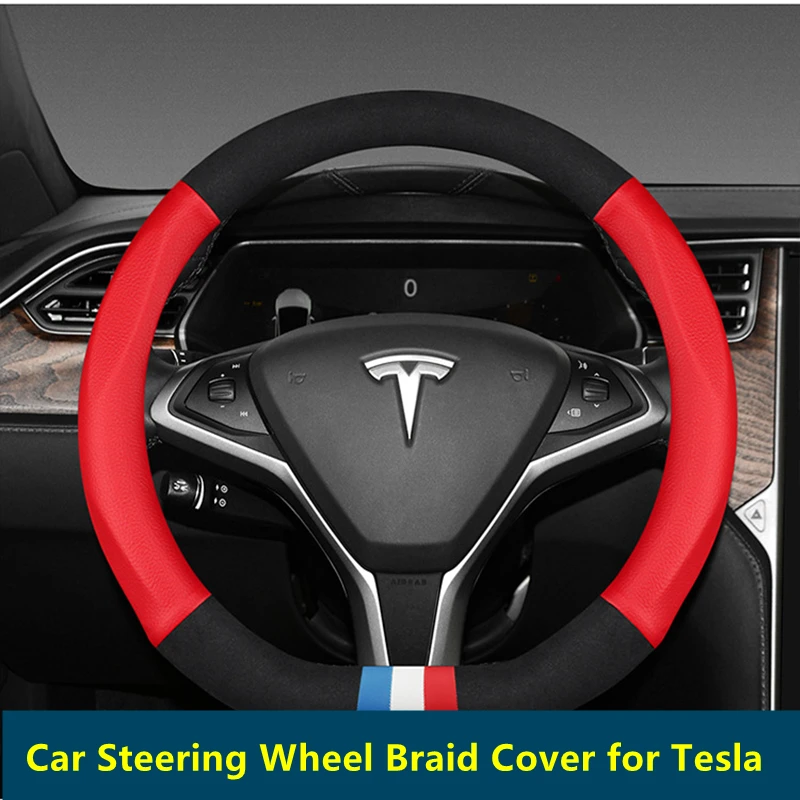

Car Steering Wheel Braid Cover for Tesla Fit Stylish Fashion Soft Non-slip Auto Interior Synthetic Leather Wheel Cover