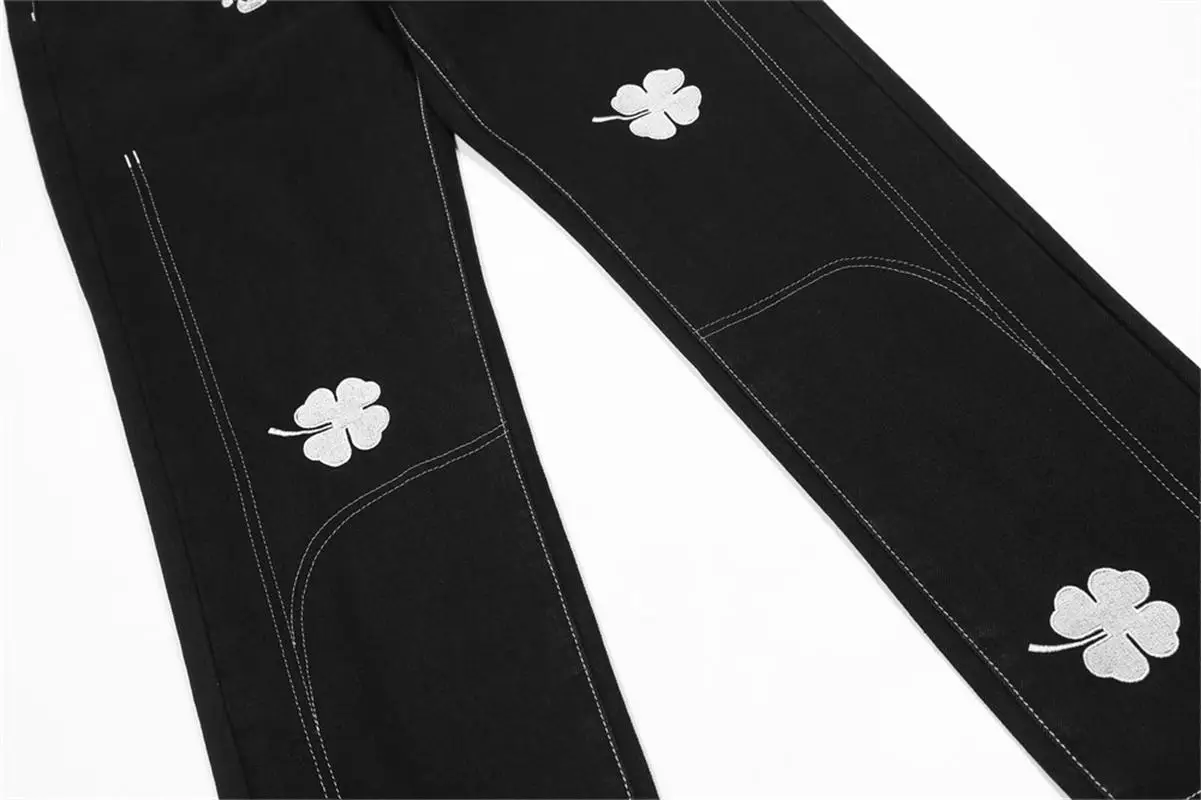 Men's spring and summer new hot-selling trendy street personality embroidered letters series top line straight jeans