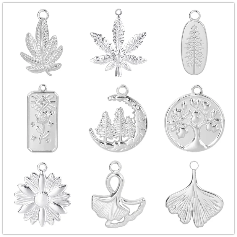 

Ginkgo/Maple Leaves Tree Of Life Bulk Charm Pendants For Jewelry Making Supplies Flower Stainless Steel Charms Wholesale Items