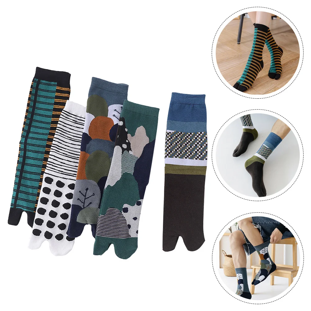 

5 Pairs Women's Slipper Socks Tabi Two- Toe Elasticity Two-finger Creative Breathable Stockings Anti-skidding Miss