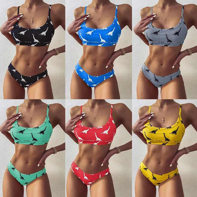 

Новинка, пикантное бикини с U-образным вырезом и принтом динозавра, Раздельный купальник для женщин
