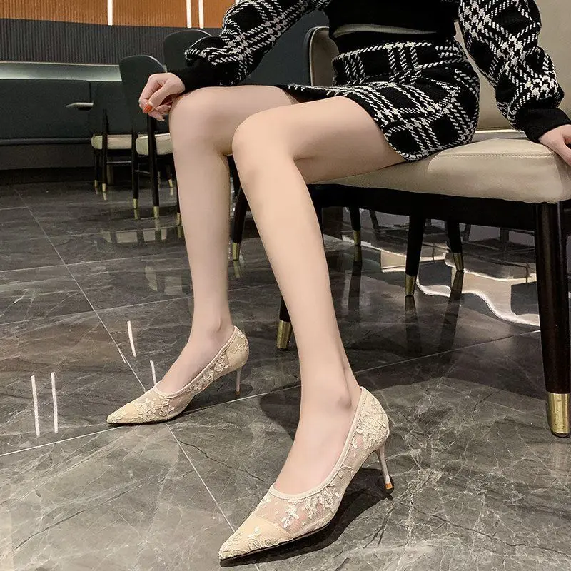 2022 Mesh Hollow Pointed High Heels Women's Stilettos