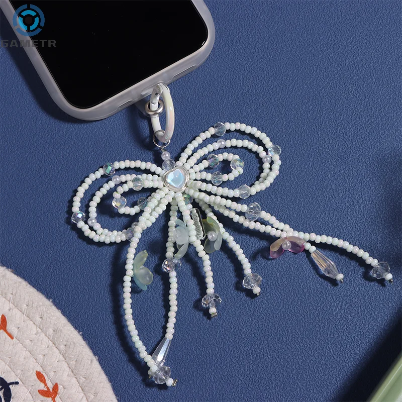 Y2K милый бант из бисера ремешок для телефона свежие бусины цепочка мобильного