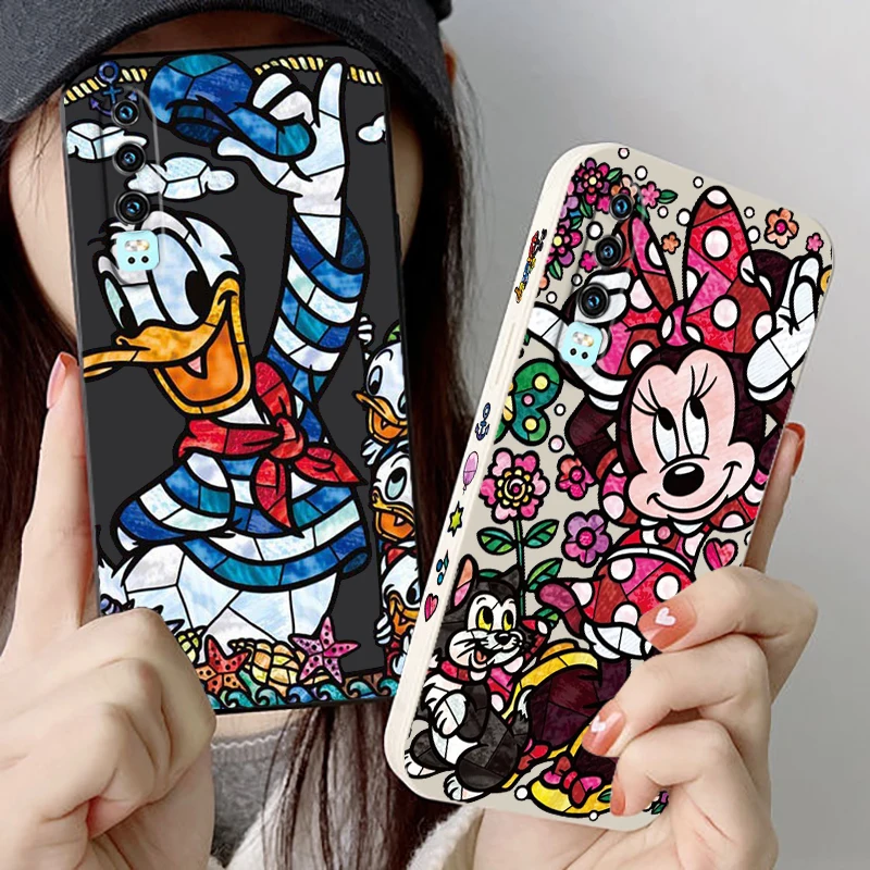 

Disney Cute Minnie Mickey Huawei Phone Case For Y9S Y9A Y9 Nova Y70 9 8 P50 P40 P30 P20 Pro Lite E 5G Liquid Left Rope