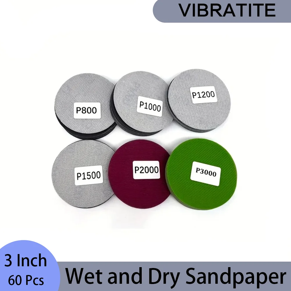 

3-дюймовая влажная и сухая наждачная бумага, 60 шт., зернистость 800-3000, крючок и петля для полировки и шлифования металла, дерева, кузова автомобиля