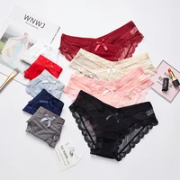 womens sexy panties transparent mesh breathable briefs underwear low rise bow floral panty for lady girl 5 pcsset