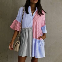 summer mini dress women 2022 celmia elegant flare half sleeve stripe patchwork shirt dress casual loose buttons short sundress