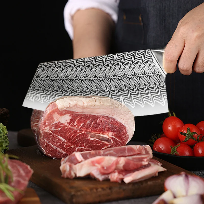 

Damascus Stainless Steel Kitchen Chef Knife Set Professional Chinese Meat Fish Slicing Vegetables Cutter Butcher Cleaver Knives