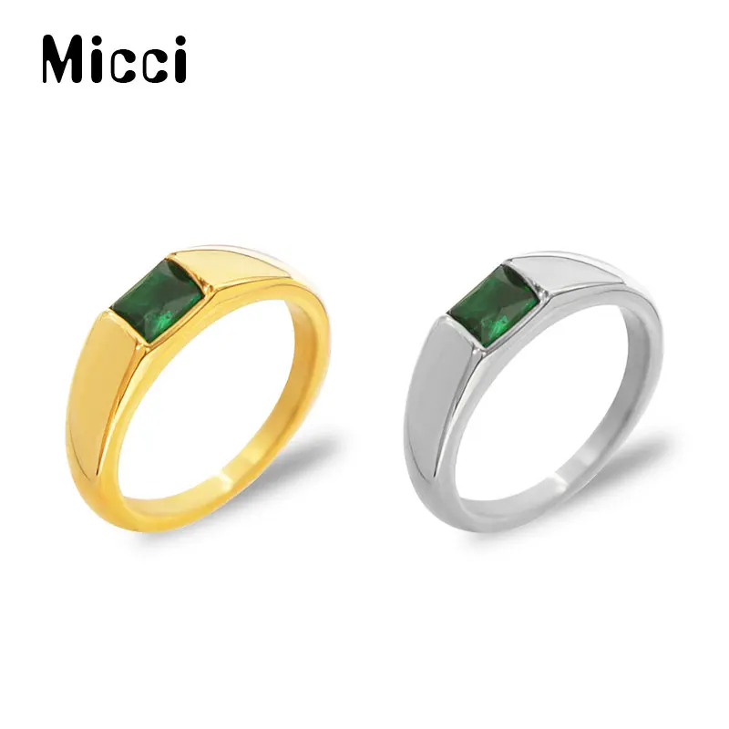 

Micci Inlaid Square Zircon Ring 18K Titanium Stainless Steel Emerald Fashion Temperament Ladies Ring Jewelry Wholesale Sales