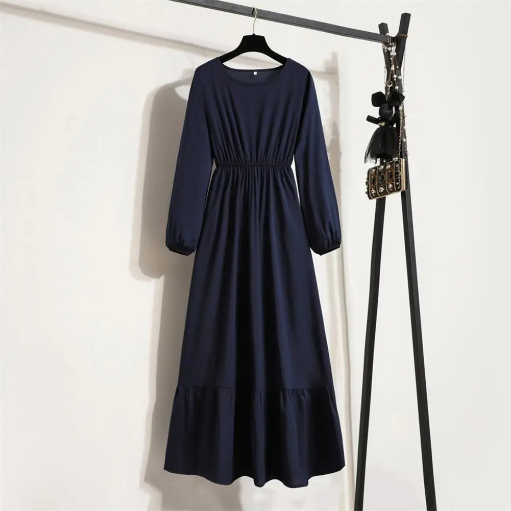 

A-line Beautiful Big Swing Women Fall Dress Ankle Length Lady Dress Round Neck Women Garment