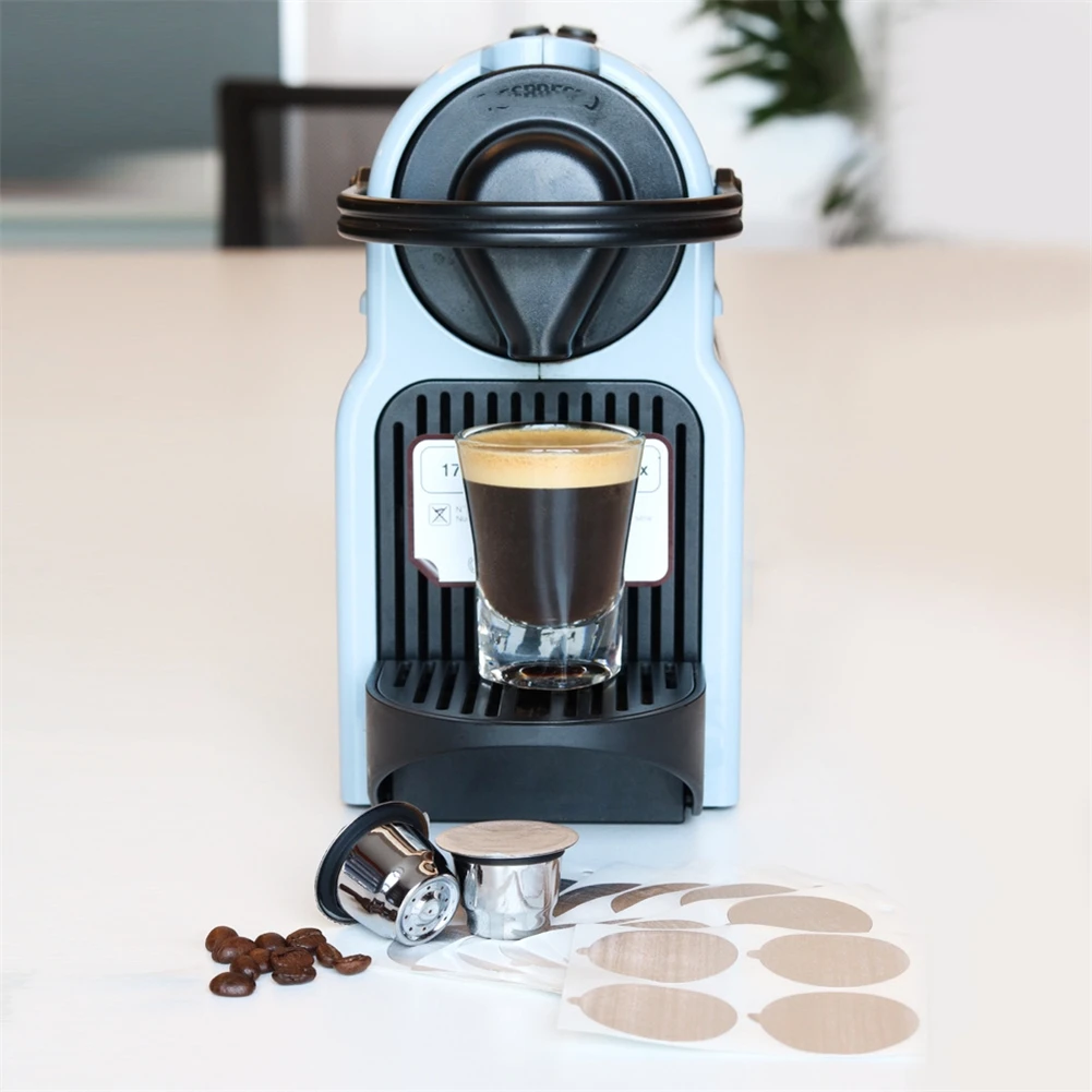 

Stainless Steel Coffee Capsule Cups for Nespresso 2 Cups + 100 Lids Superior Flavor Extraction Eco friendly Solution