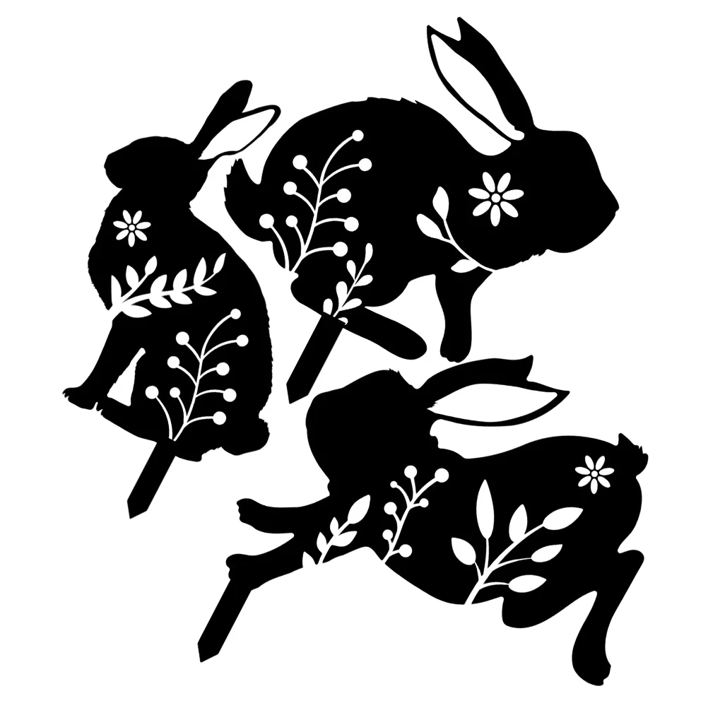 

3 Pcs Rabbit Garden Planter Decor Party Signs Yard Metal Outdoor Crafts Decorations Bunny Insert Card