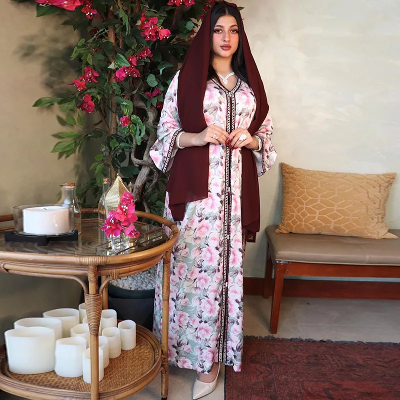 Muslim Dress 2022 Middle East Islamic Abaya Dubai Women Print Long Dress Abaya Turkey Muslim Fashion Robe Femme Musulmane