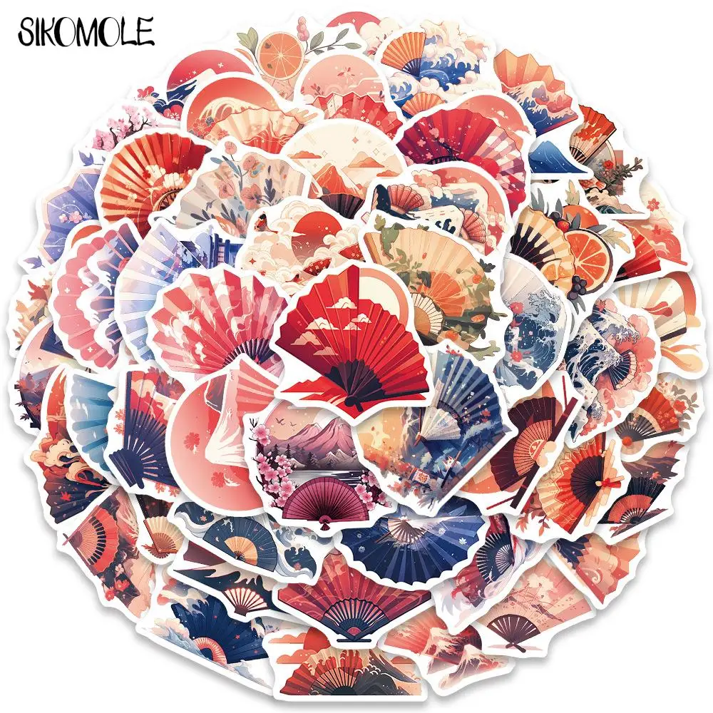 Наклейки бумажные в японском стиле для вееров 10/30/50 шт.