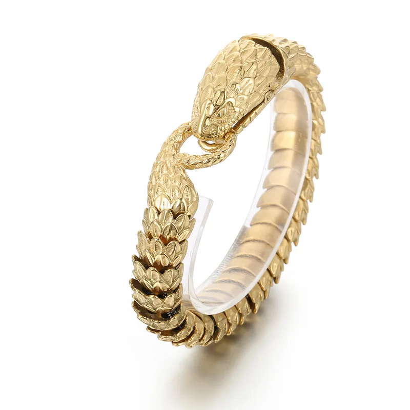

Fashion punk style snake hand jewelry retro personality design Spirit snake titanium steel men's bracelet