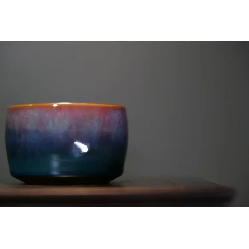 Фото 【CHIMU HOME】 Чашка для чая из фарфора ручной работы Jun Porcelain Arhat для азиатских дзен-наборов, с сине-золотой глазурью, термостойкая, 150 мл, для использования в кафе и №4