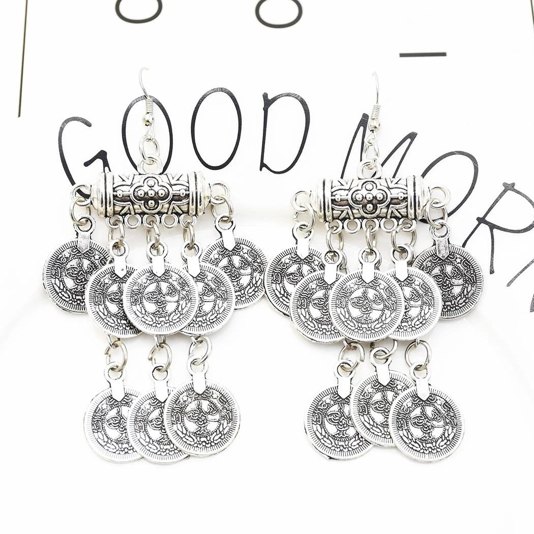 Афганские винтажные Подвесные серьги в виде монеты для женщин богемные