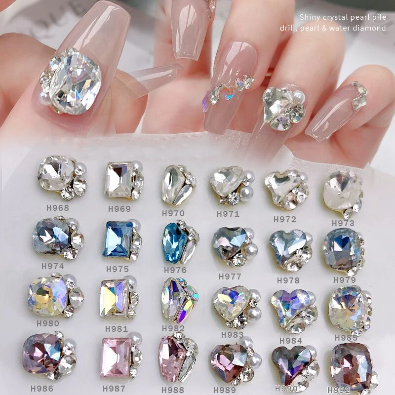 

10Pcs AB/Clear Luxury Zircon Nail Rhinestone 7x12mm Glitter Crooked Rectangular Right Angle Glass Stone 3D Metallic Pile Diamond