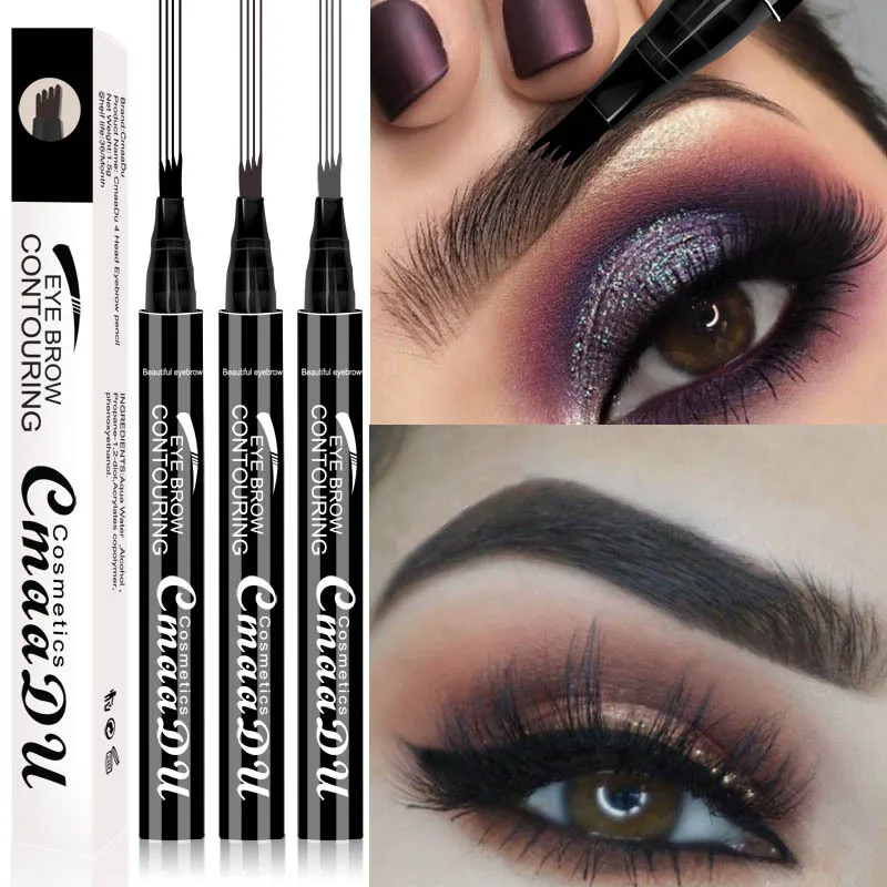 

3 Color Microblading Eyebrow Pencil Waterproof Fork Tip Tattoo Pen Tinted Fine Sketch Eye Brow Pencils Long Lasting Eyebrows