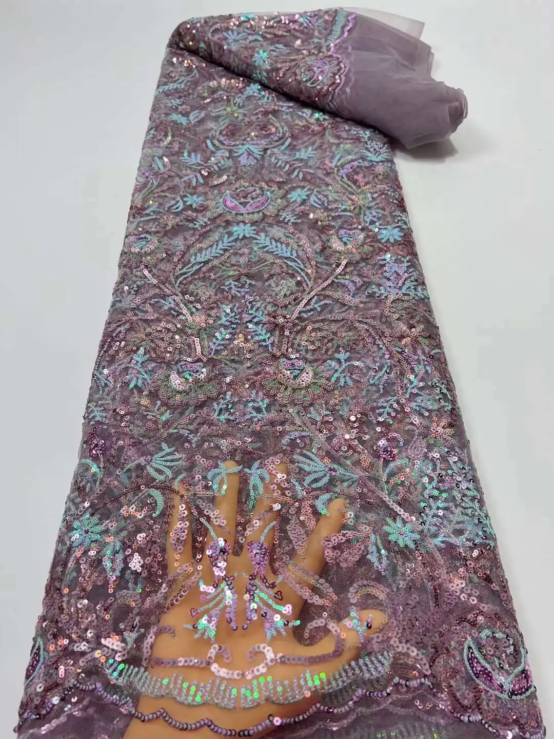 Милая многоцветная вышитая ткань с блестками французская сетчатая кружевная