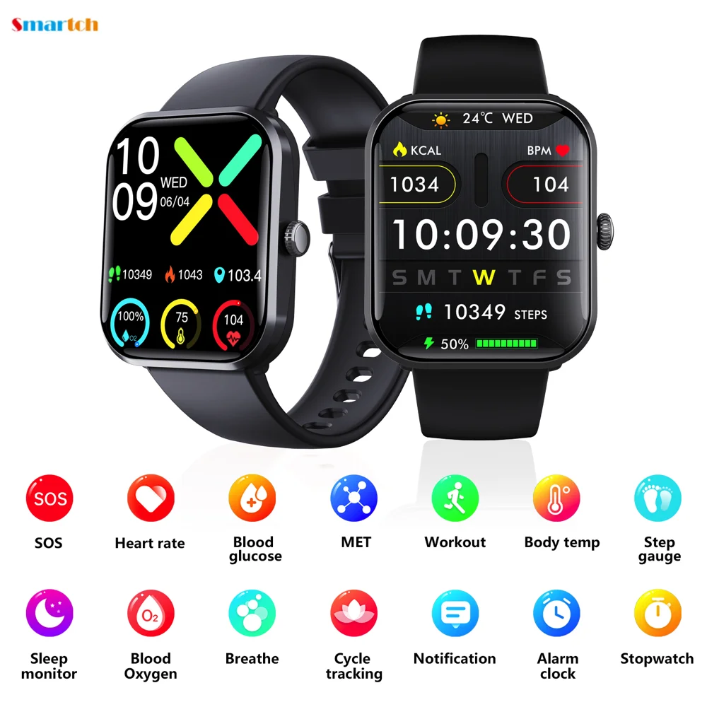 Фото SOS Смарт-часы для женщин и мужчин BT Call Smartwatch Фитнес-монитор Водонепроницаемый 108+ Спортивный режим Красный кислород в крови Мониторинг здоровья Met №1