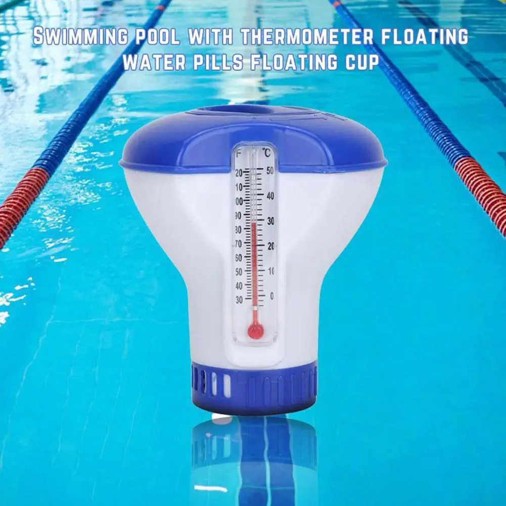 

Плавающий дозатор хлора для бассейна, диспенсер с термометром, аппликатор, дезинфекция, аксессуары для бассейна, автоматический насос Q4S1