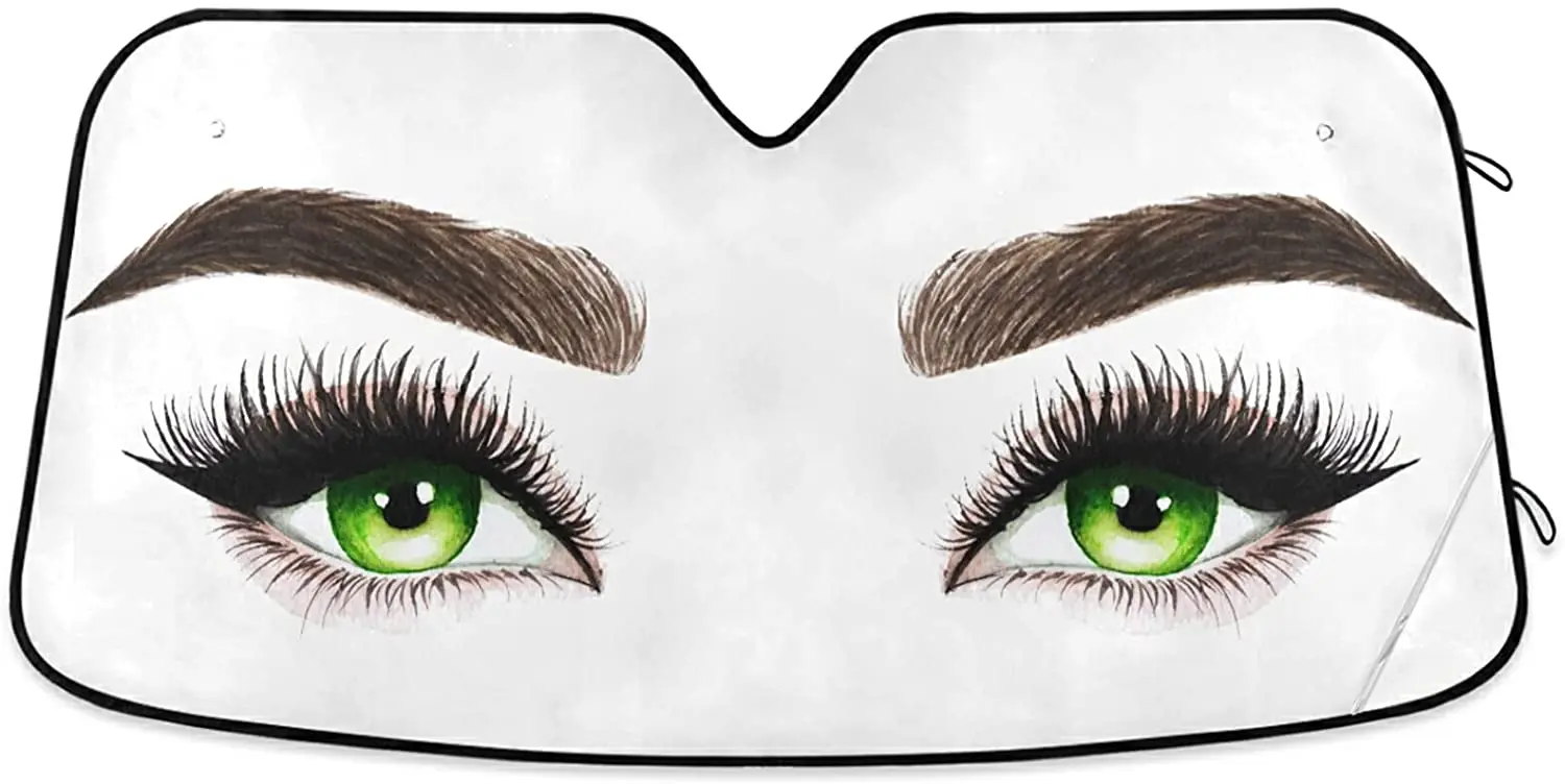 

Oarencol Women Green Eyes Eyelashes Makeup Car Windshield Sun Shade Foldable UV Ray Sun Visor Protector Sunshade to Keep Your Ve