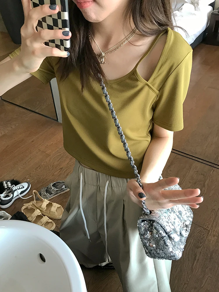 

A Summer short-sleeved t-shirt ladies cotton t-shirt casual inner half-sleeved spring top new solid color loose