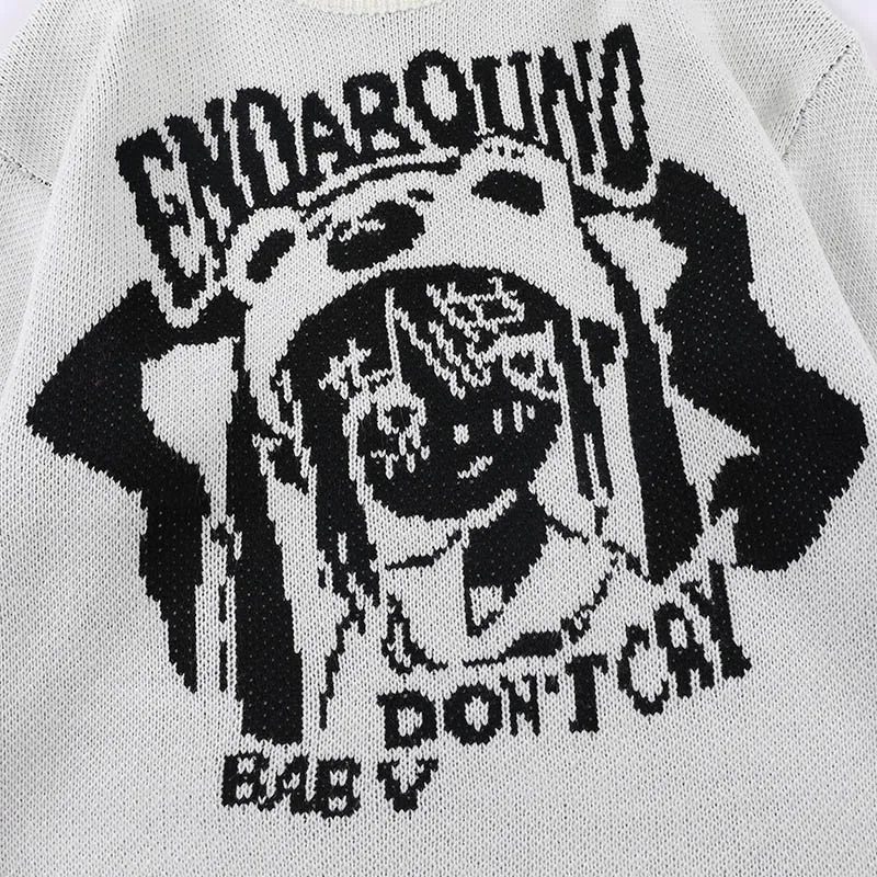 Уличная одежда в стиле хип-хоп вязаный свитер аниме пуловер для девочек с