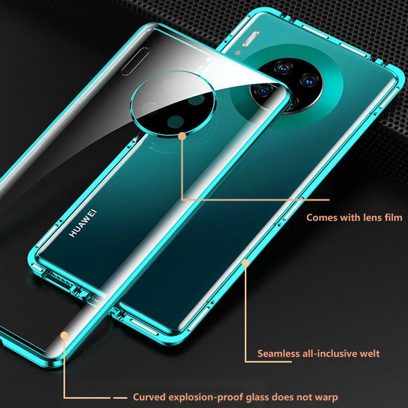 

360 Lens All inclusive Metal Magnetic Case For Huawei P50 P40 Pro Double Sided Glass Camera Protective Cover For Honor 50 60 Pro