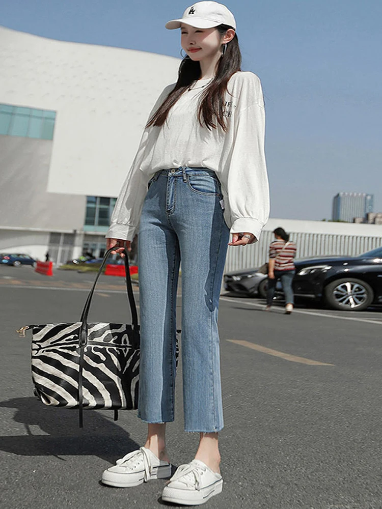 Straight Jeans Women's Autumn 2023 New High Waist Pants Vintage Clothes Cargo Pants Y2k Style Korean Fashion Denim Trousers