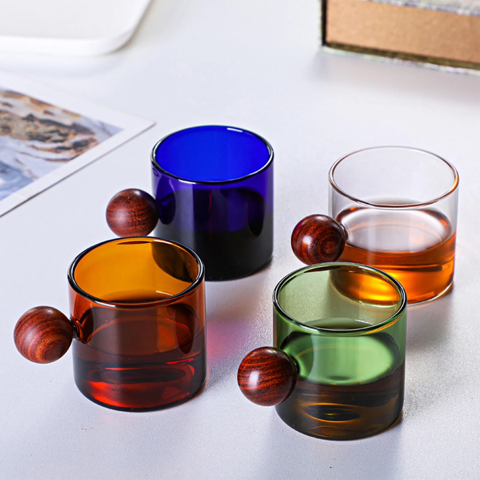 

120ml Creative Glass Coffee Mugs With Wood Handle Drinking Glassware Beverage Mugs Tea Juice Milk Coffee Glass Cup