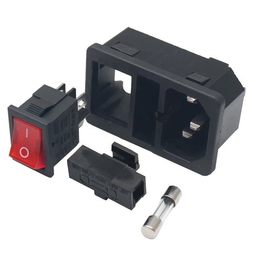 

Red Rocker Switch Fused IEC320 C14 Inlet Power Socket Fuse Switch Connector Plug Connector Red Green Blue Black With 10A Fuse